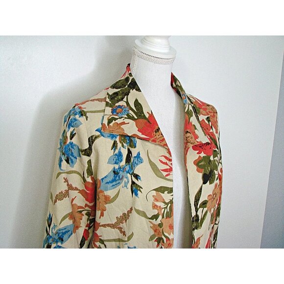 For Cynthia Jacket Blazer Womens Multicolor Floral Linen Open Front Size PM - Picture 2 of 12
